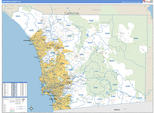 San Diego County, CA Map Basic Style